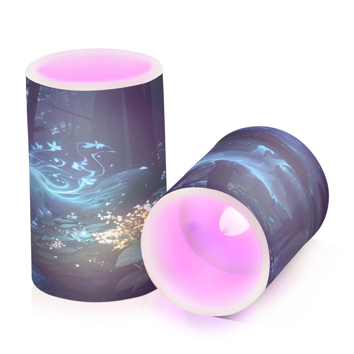 ALAZA Flameless Candles with Remote Timer,Forest Mysterious Blue Wolf Battery Operated Candles Set of 2 LED Tea Lights Flickering Pillar Votive Candles for Indoor Outdoor Decor