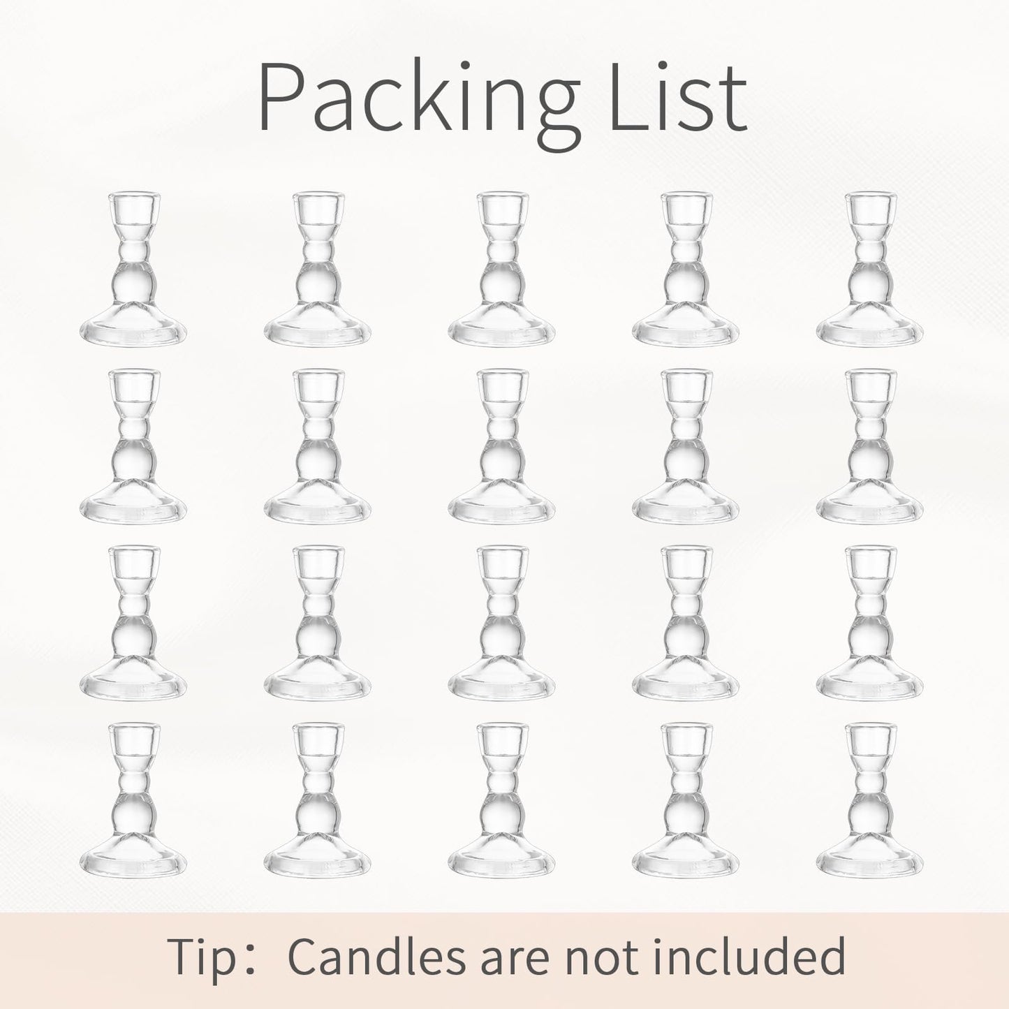 Inweder Glass Taper Candle Holders - Cute Candlestick Holders, 20Pcs Clear Candle Stick Candle Holder, Modern Tapered Candlestick Holders for Standard Candles for Wedding Christmas Home Decor