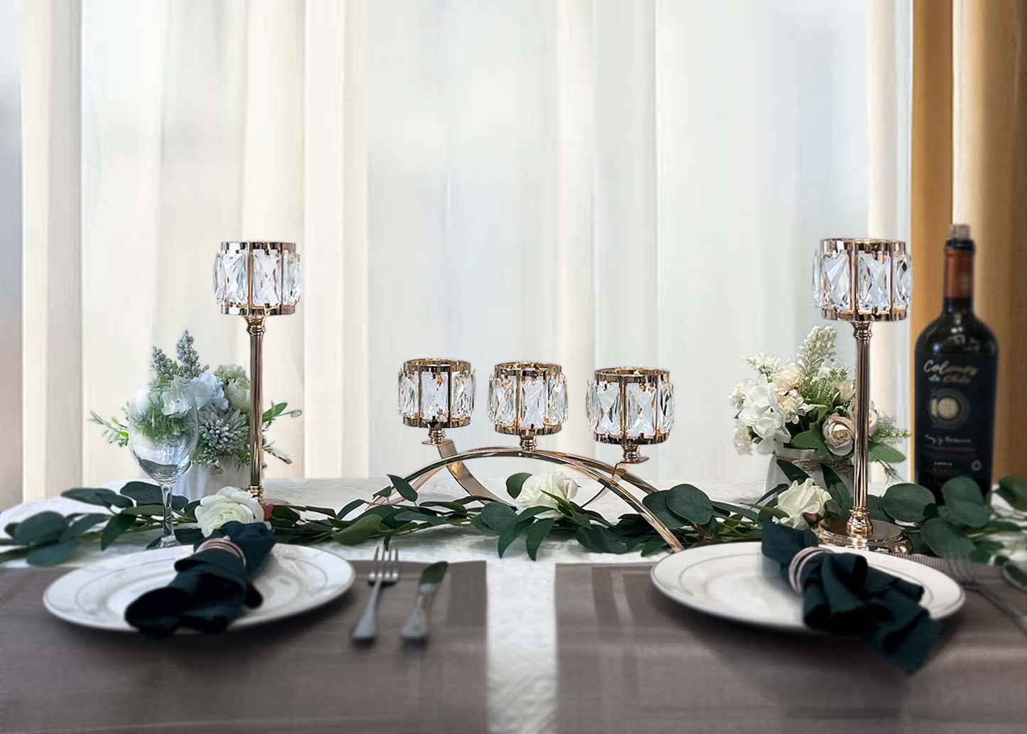 Crystal Bowl Tealight Candelabra Votive Candle Stand/Candleholder Sets,Wedding Centerpieces Candlestick Holders for Tables Crystal Candle Holder/Centerpiece Table Decorations (Set of 3 Gold)