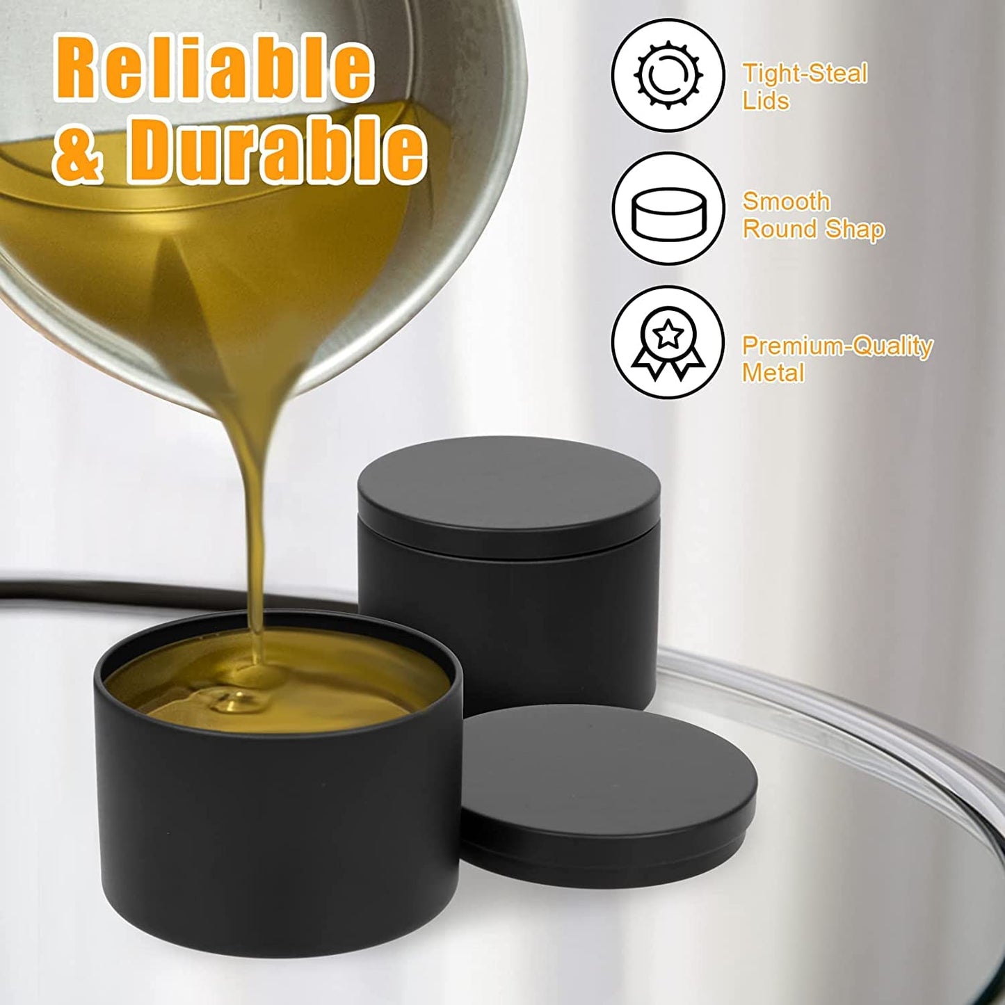 BBAXI 4 oz Black Candle Tins 24 Pcs, Black Empty Candle Tin with Lids for DIY Candles Making, Matte Full Black Candle Jars for Candle Making