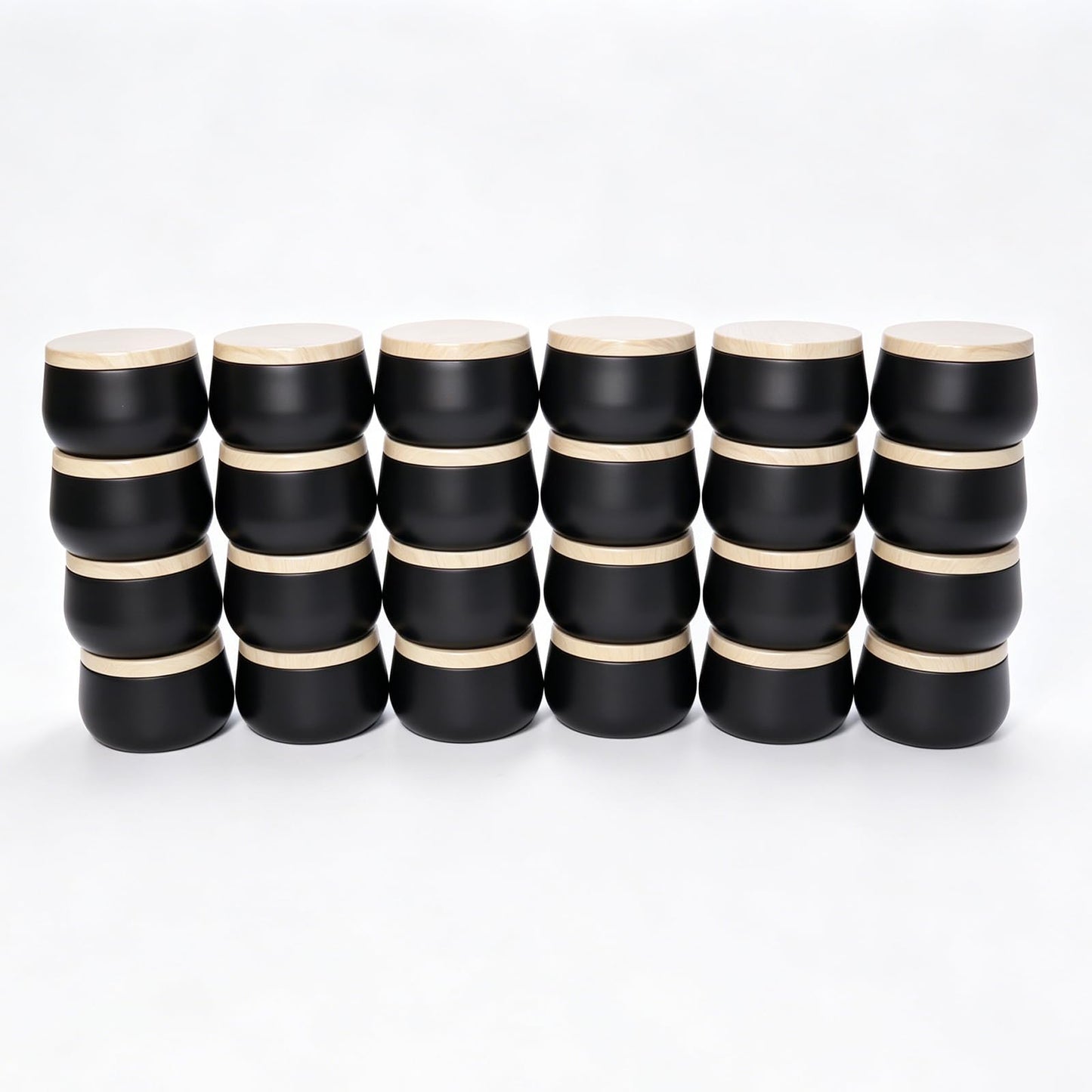 24 Pack 8 oz Candle Tins, Matte Black Metal Candle Jars with Wood Grain Lids, Empty Candle Containers Bulk for Candle Making Supplies, DIY Crafts, Storage & Gifts, Shatterproof Travel Vessels