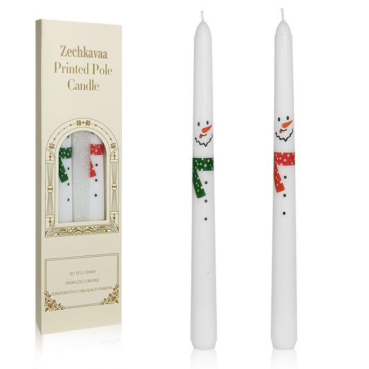 Floral Taper Candles 10 Inch Tall Unscented Handmade Snowman Print Long Burning Elegant Candlesticks for Christmas Decor Gifts