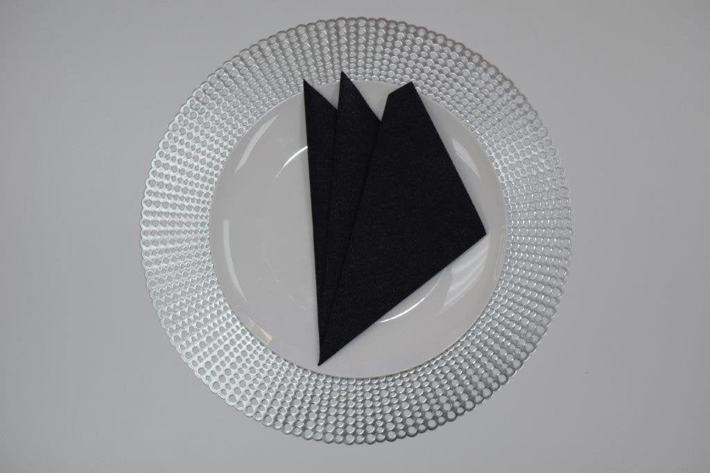 16" Round Placemats (Set of 4), 12 Prefolded 3 ply Napkins, 2 Matching Taper Candles, 2 Glass Candle Holders (Black)