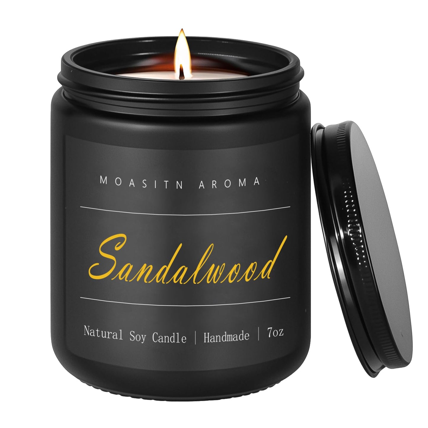 MOASITN Sandalwood Scented Candles for Home| Leather,Sandalwood,Amber Scented Soy Candle| Handmade Longlasting Aromatherapy Candle| Jar Candel Gift for Women,Men for Spring,Birthday,Relaxing|7oz