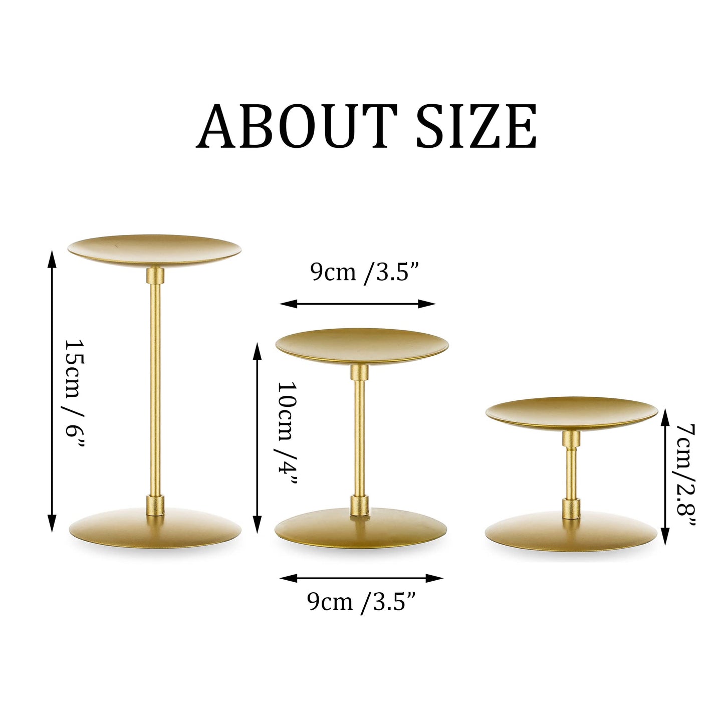 Pillar Candle Holders Candle Plates - Set of 6 Candelabra Candle Stand Iron Plate Minimalism Modern Home Mantel Dinning Table Christmas Decorations Centerpiece for Wedding, Party, Events, Gold