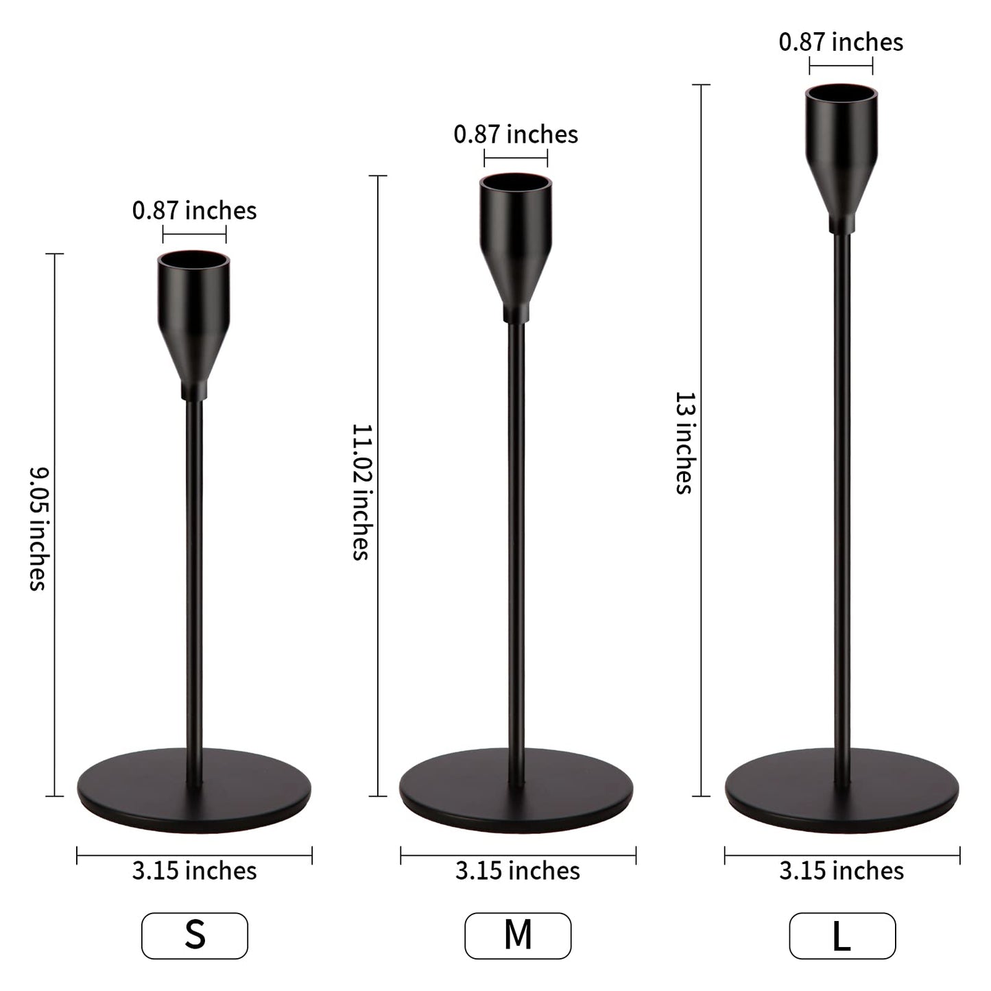 Oatnauxil Matte Black Candle Holders Black Candlestick Holders Metal Candle Holder for Wedding, Dinning, Party, Fits 3/4 inch Thick Candle&Led Candles (Set of 6 Pcs)
