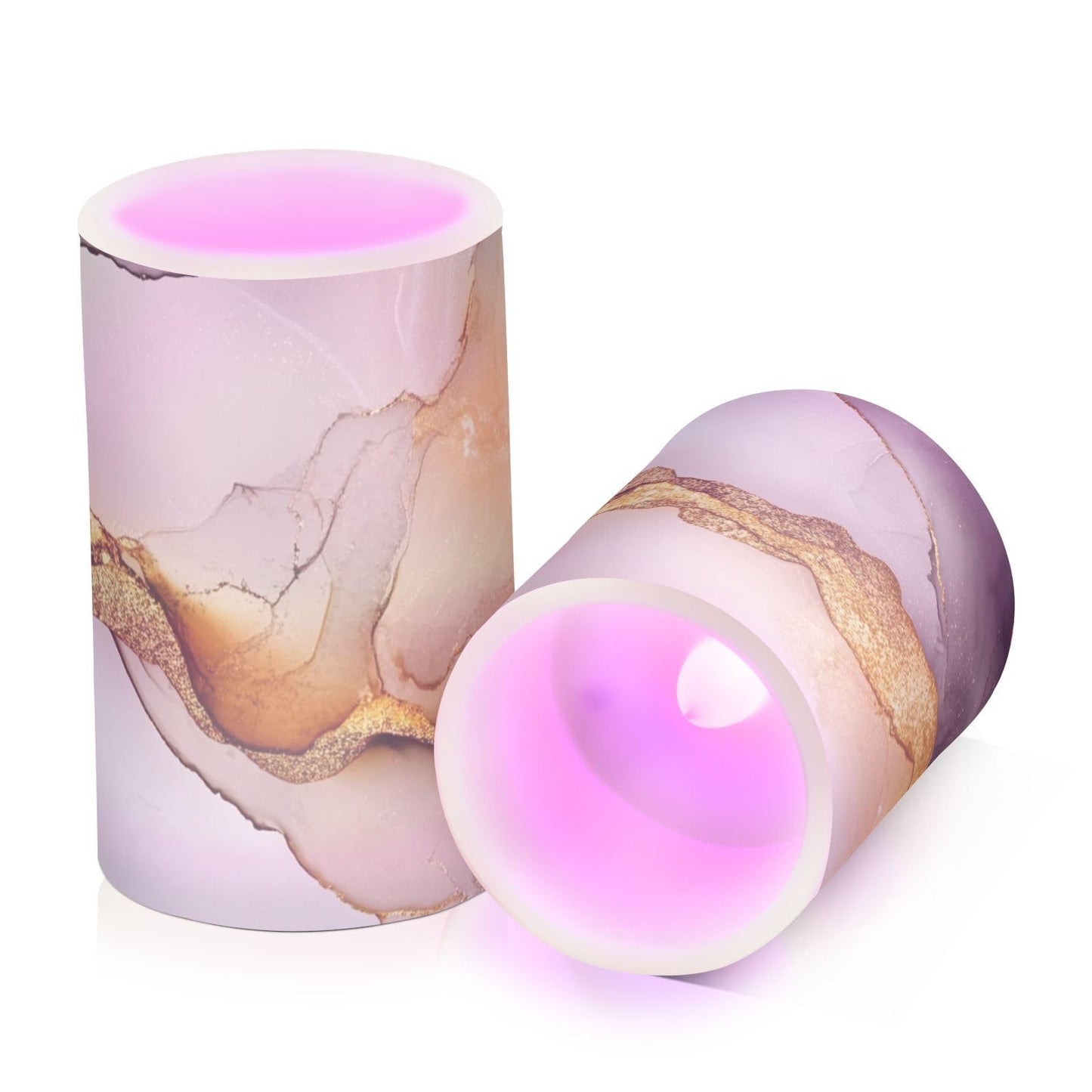 famyily Marble White Brown Flameless Pillar Candle Flameless Candle Lantern with Color Changing for Centerpiece 4" 5" Set of 2