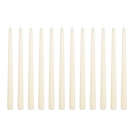 Mega Candles 12 pcs Unscented Ivory Taper Candles, Hand Poured Wax Candle 12 Inch x 7/8 Inch, Home Décor, Wedding Receptions, Centerpieces, Occasions, Events, Romantic Dinners, Prayer, Holders