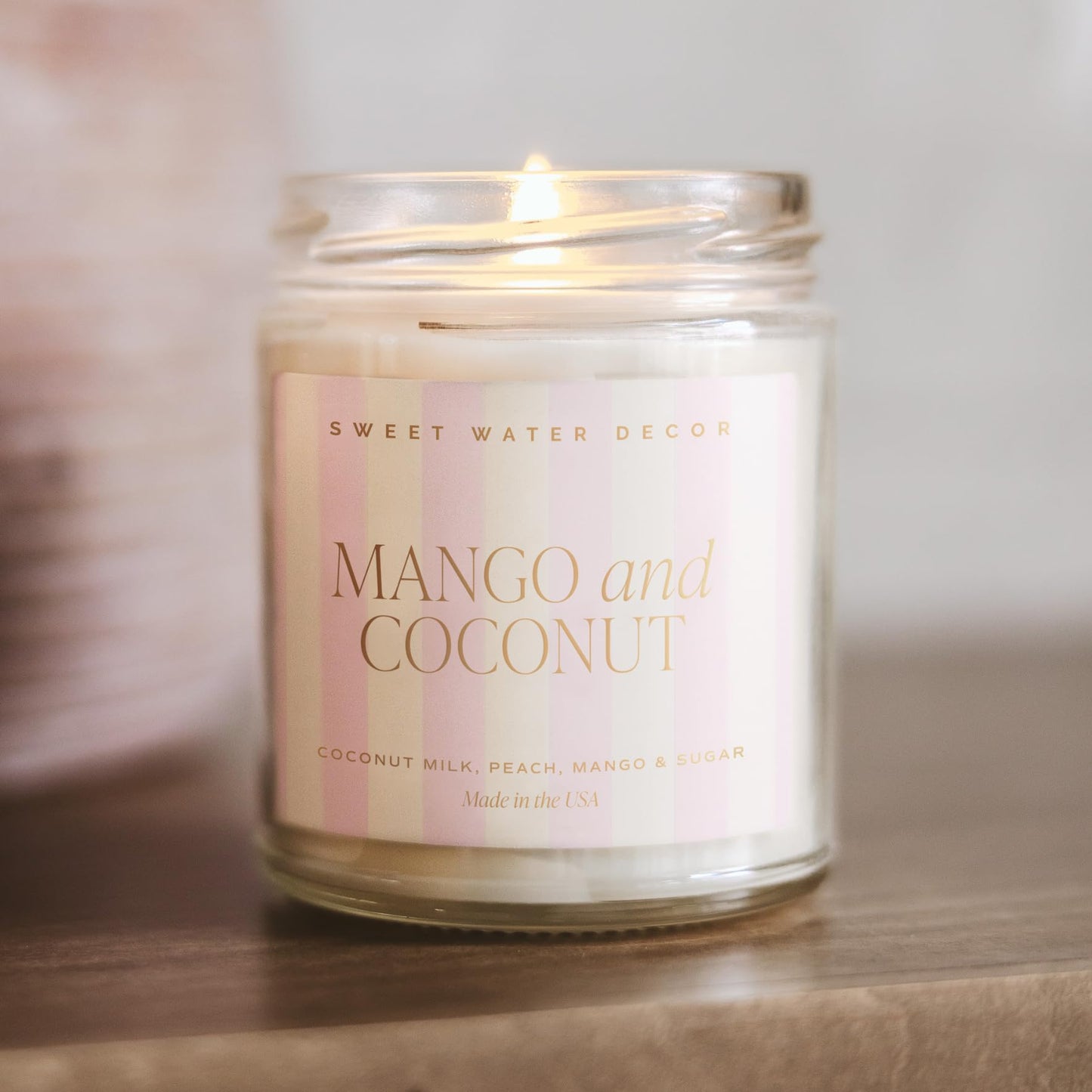 Sweet Water Decor Mango and Coconut Patterned Candle – Soy Candles with Pineapple, Mango, Orange, Peach – 40 Hour Burn – 9oz Clear Glass Jar – Ideal for Valentines Presents or Any Special Occasion