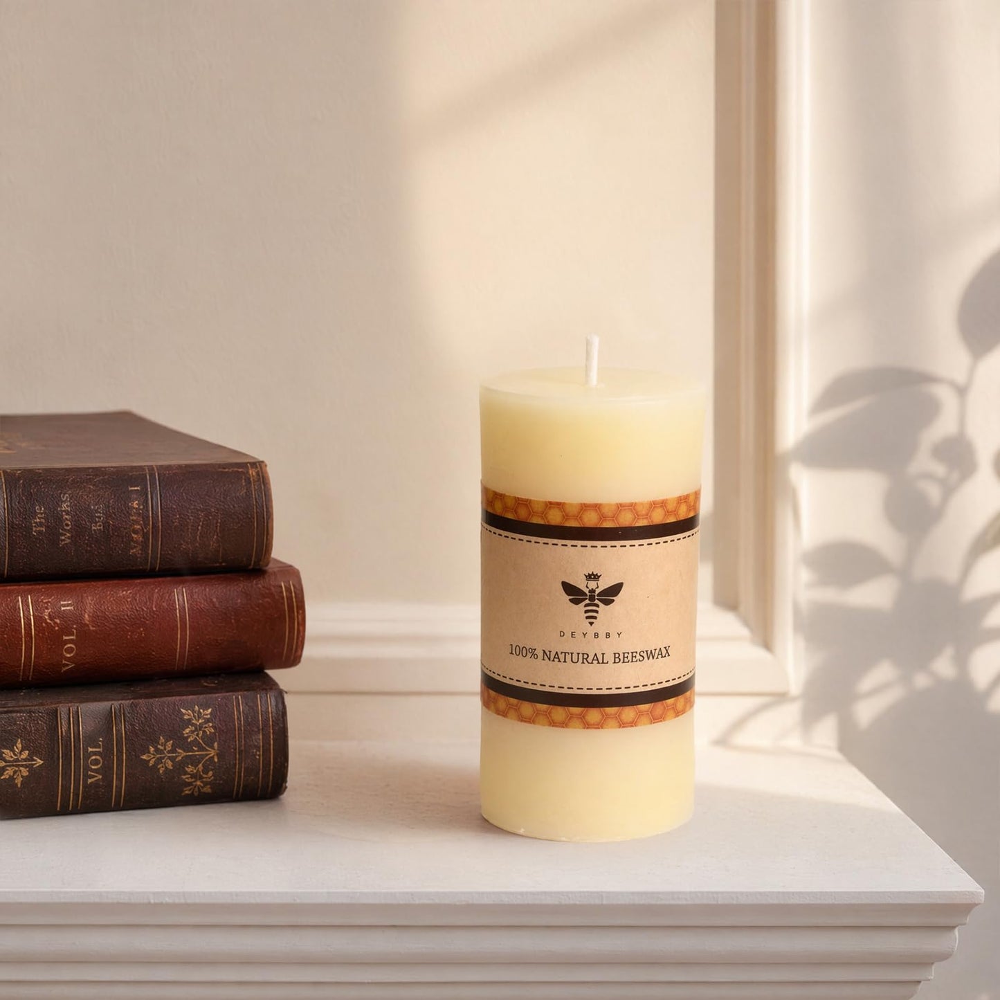 DEYBBY 2x4 inch Natural White Beeswax Pillar Candle Set of 2, Smokeless Dripless Pure Organic Beeswax Candles with Natural Scent for Wedding Home Decor Blackout Housewarming Event Gift (Cream