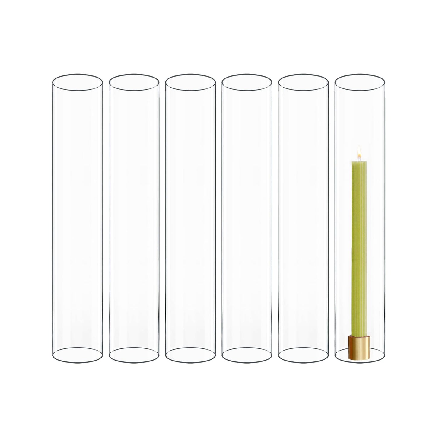 CYS EXCEL 6 PCS (H:14" D:2.5") Glass Hurricane Candleholder Tubes | Open-Ended Bottomless Cylinder, Chimney Tube for Taper Candles and Candlesticks