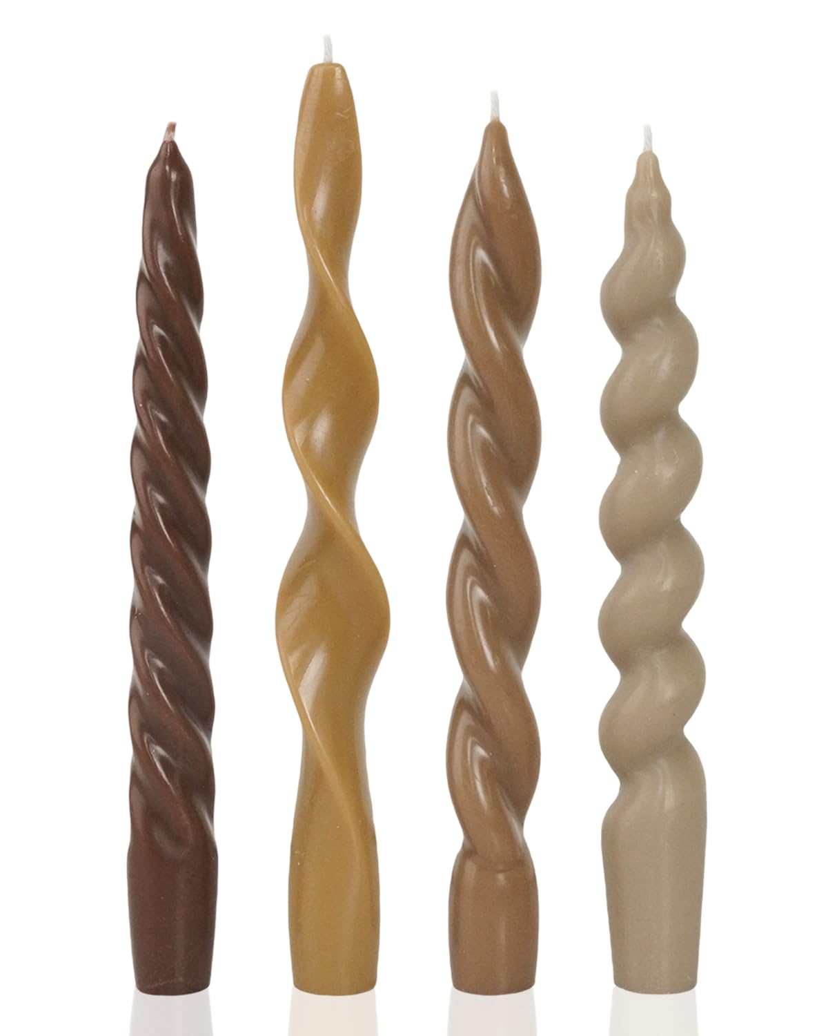 Spiral Taper Candles Brown Short Candle Sticks Unscented Smokeless Twisted Candlesticks for Fall Decor Holiday Dinner Party Christmas Decorations-7.5inch-4pack
