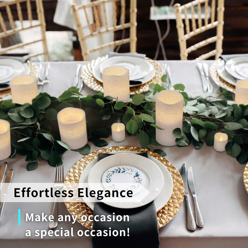 FURORA LIGHTING White Crystallized Flameless Candles - Real Wax, Adjustable Brightness, Remote & Timer - 4 Pillars (3x4, 3x6) and 4 Votives, 8-Pack, Battery Operated