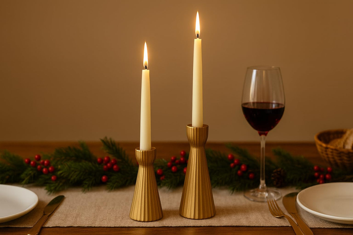 SCBLOOM Taper Candle Holders for Candlesticks Ceramic Candle Stick Candle Holder- Set of 2 Decorative Candle Stand for Wedding Decor,Dinner Party and Table,Housewarming Gifts for mom Women Golden
