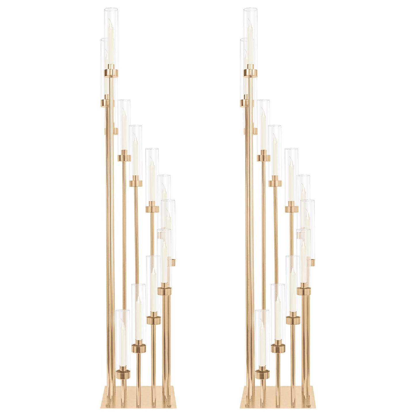 2 Sets 12Arm Gold Candelabra,Candle Holder with Clear Acrylic lampshades Fit Flameless or Wax,46'' High Large Floor Candelabra Centerpiece for Wedding Aisle Ceremony Reception Event Decoration