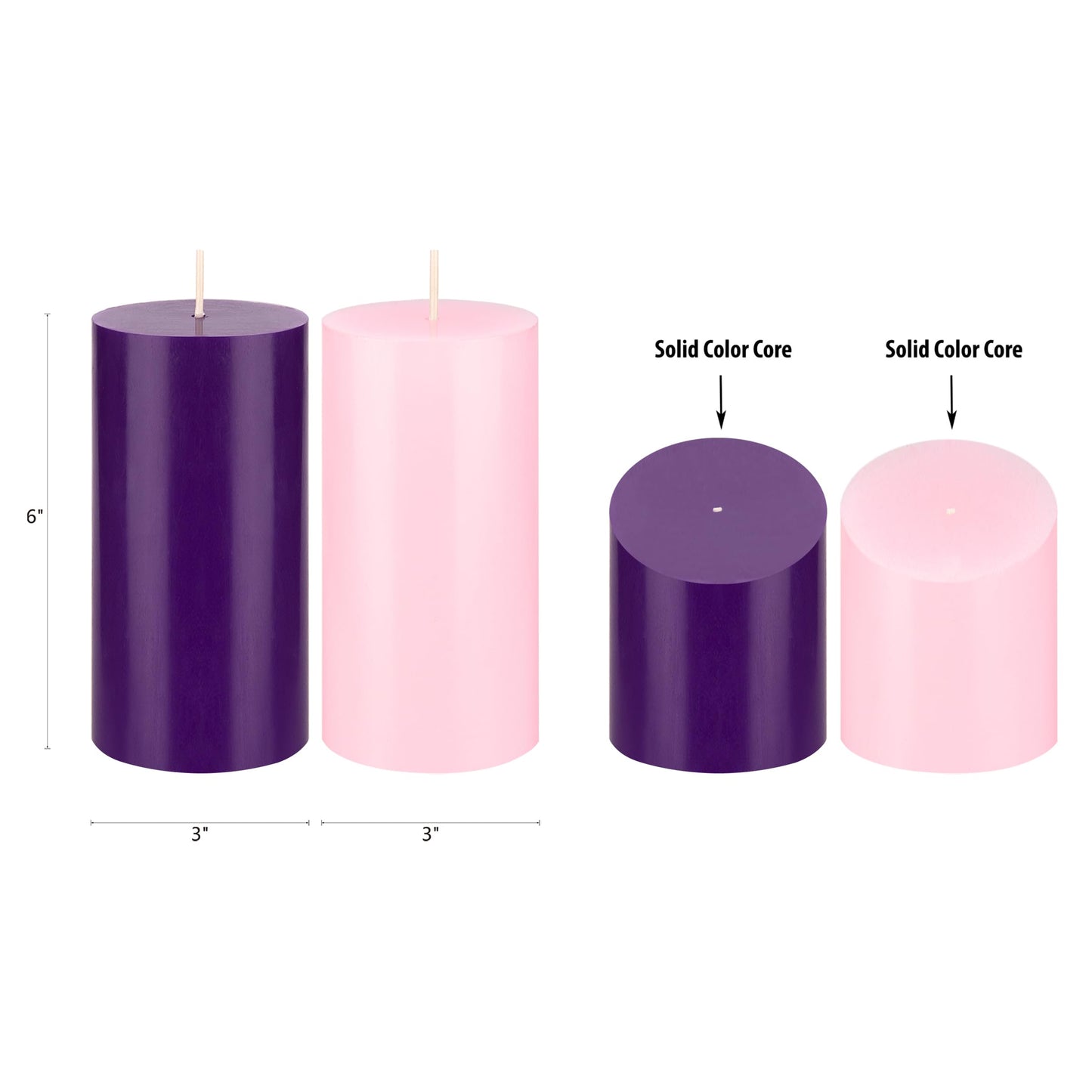 Mega Candles 4 pcs Unscented Christmas Advent Candles Set, Hand Poured Premium Wax Round Pillar Candle 3 Inch x 6 Inch, Holidays, Occasions, Events, Festivities, Devotional, Church, Wreath, Gifts