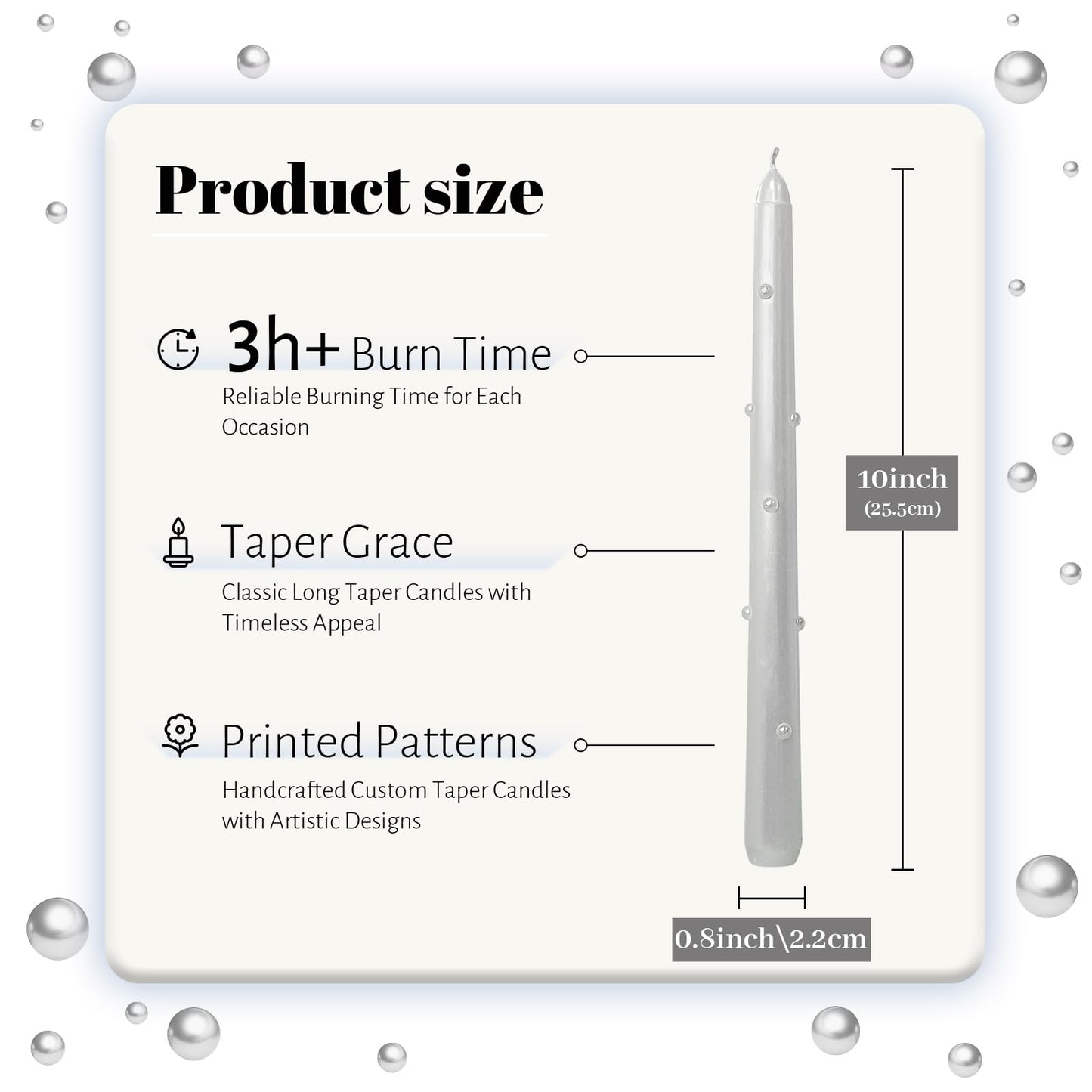 Taper Candles 10 Inch Print Candle Handmade Unscented Pearl Candle Long Candles 2 Pack Twisted Candlesticks for Wedding Home Decoration Gifts