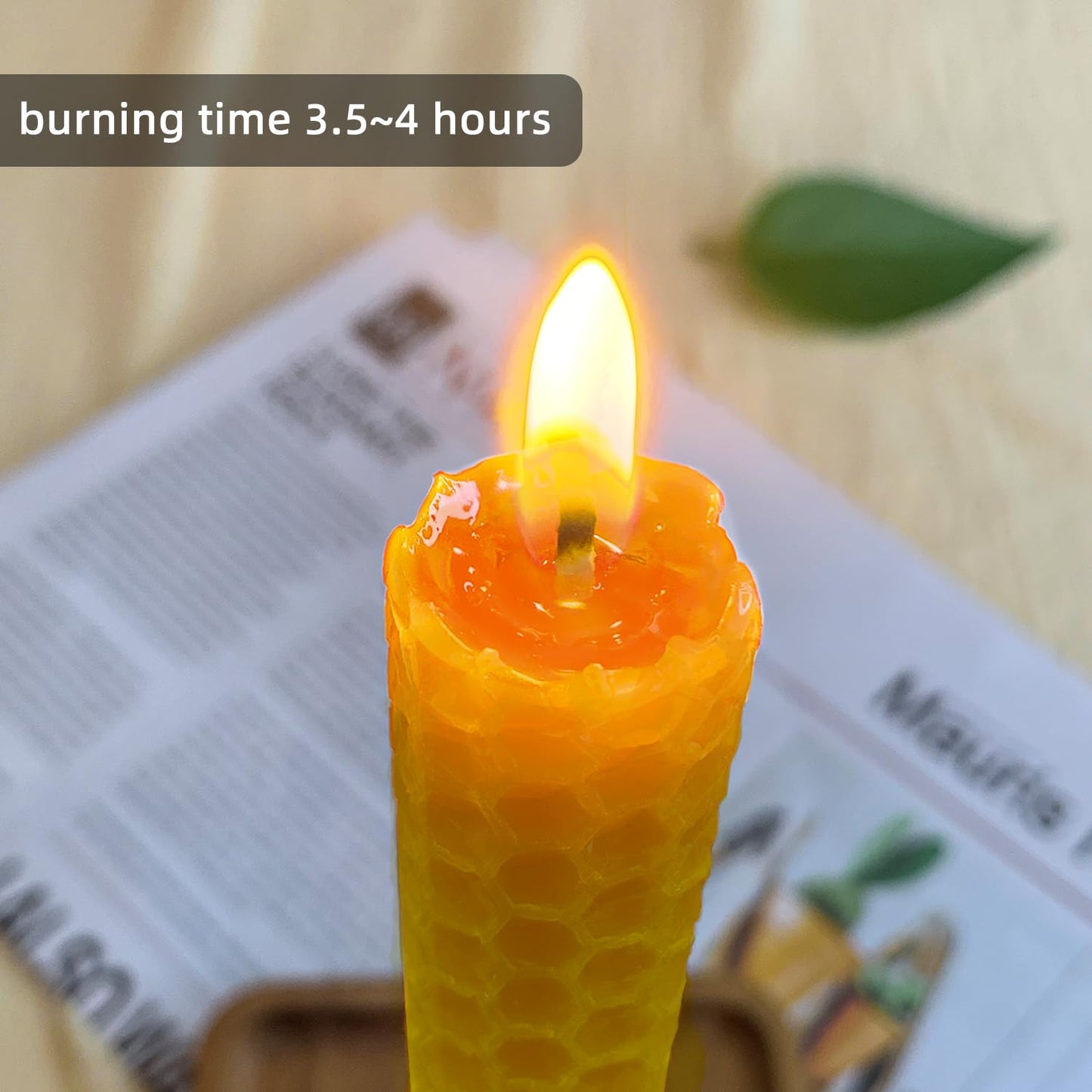 Lacaser Beeswax Taper Candles 8 Pack, 9“ Long Candles for Candletsicks, Dripless & Unscented, 4 Hours Burn Time, Yellow