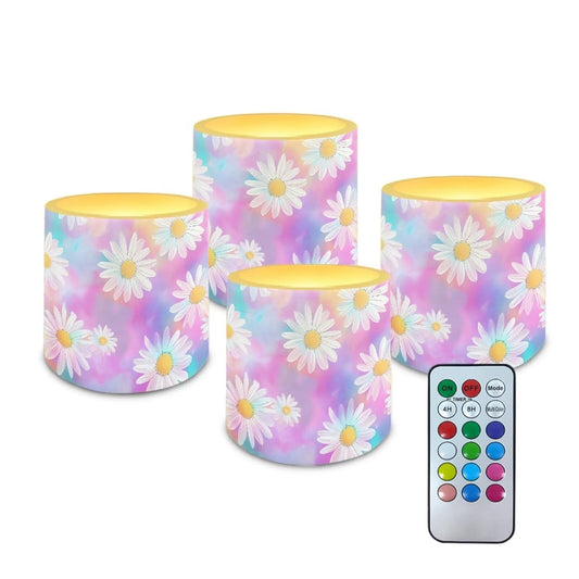 Cozeyat Pastel Floral LED Candles Set of 4 Battery Powered Flameless with Remote Timer Flickering Flame Waterproof for Home Table Garden Use
