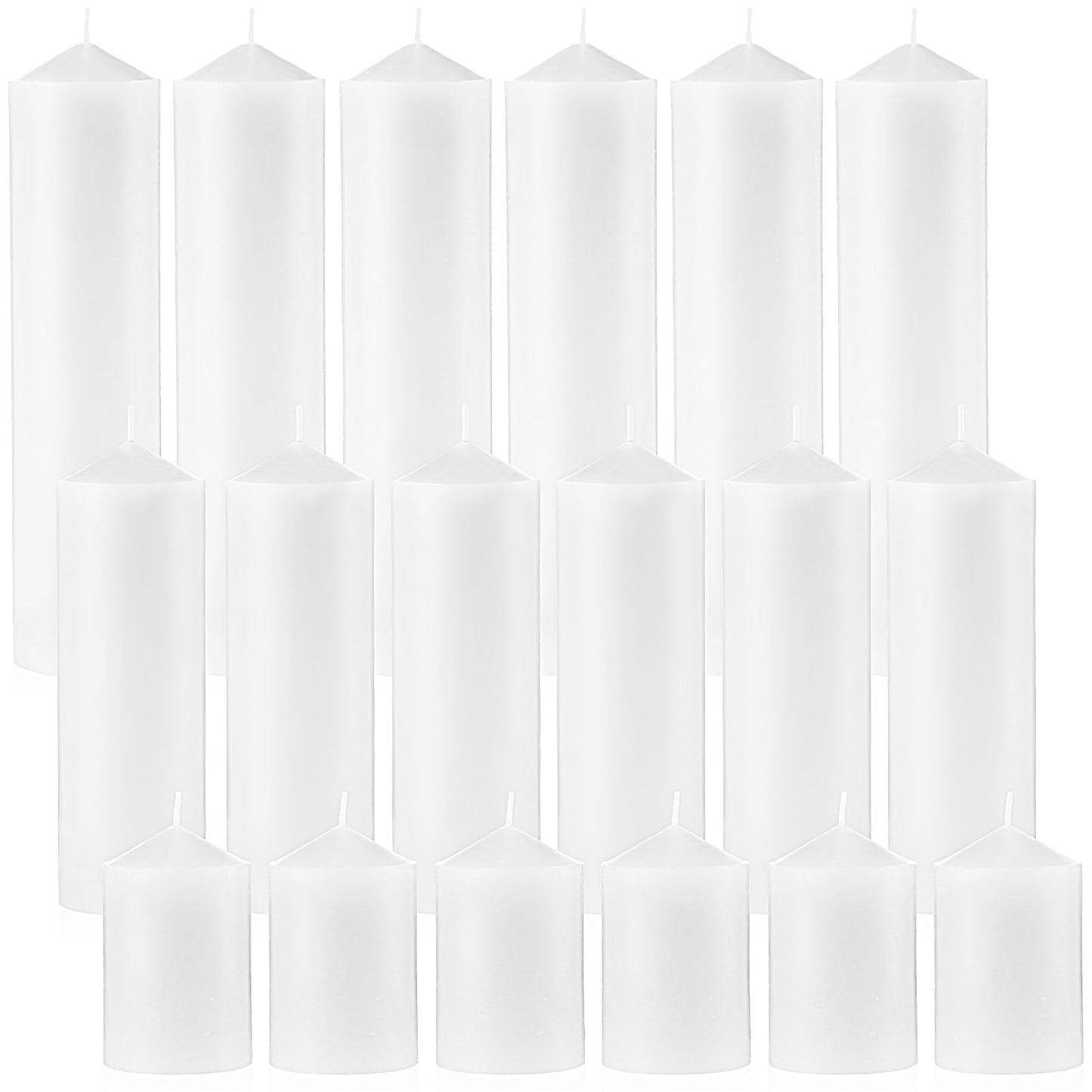 MTLEE 18 Pcs Set of 3 Pillar Candles Bulk 2 in x 3, 6, 8 Long Burning Clean Unscented Smokeless Pillar Candles for Wedding Emergency Lanterns Ceremony Party(Plain White)