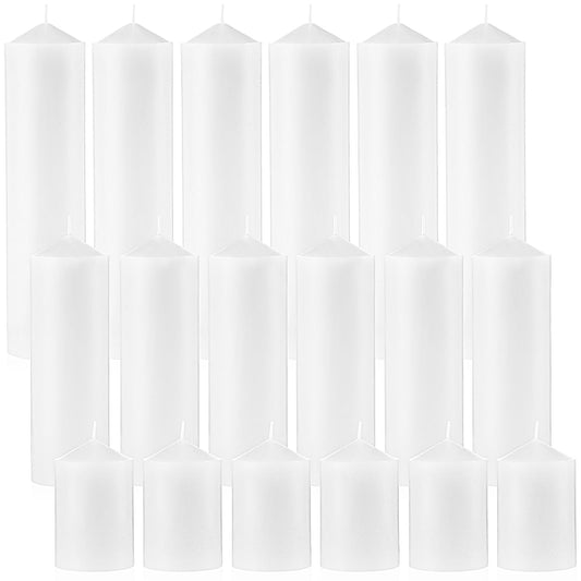 MTLEE 18 Pcs Set of 3 Pillar Candles Bulk 2 in x 3, 6, 8 Long Burning Clean Unscented Smokeless Pillar Candles for Wedding Emergency Lanterns Ceremony Party(Plain White)