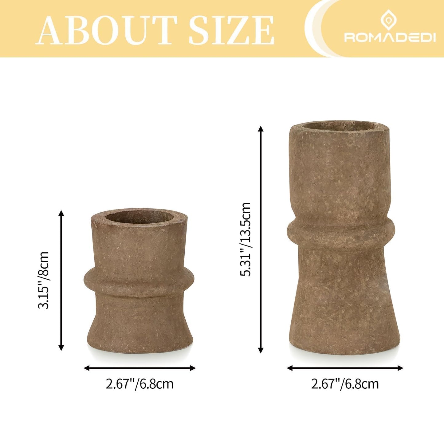 Romadedi Candlestick Holders Boho Decor: Taper Candle Holders Paper Mache for Living Room Modern Decorations Candle Stick Dining Table Centerpiece Fireplace Home Decoration Brown