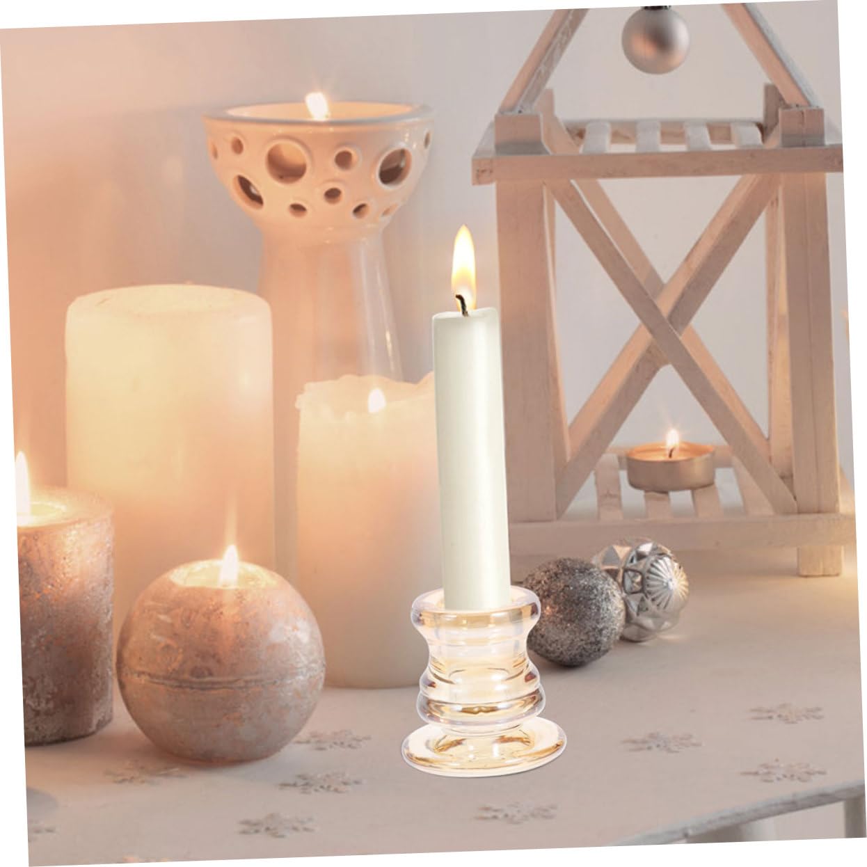 Amosfun 6pcs European Style Glass Tealight Candle Holders Elegant Centerpieces for Weddings Romantic Dinners Home Decor Stable Construction for Use