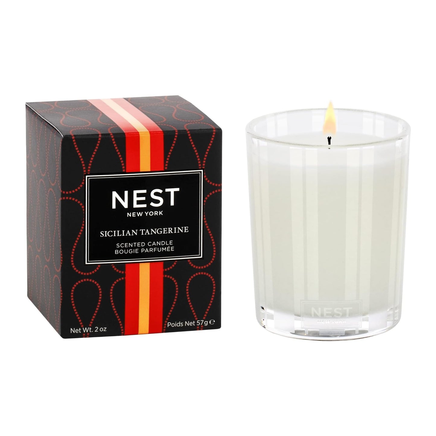 NEST New York Scented Votive Candle, Sicilian Tangerine - 2 oz - Up to 28-Hour Burn Time - Reusable Glass Vessel