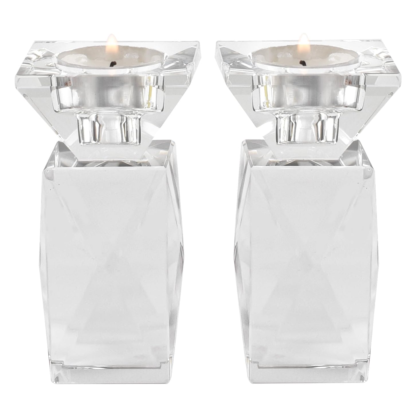 Crystal Candle Holders Set of 2, Clear Taper Candle Holder Decor, Table Centerpieces for Home Party and Wedding Decoration(4.5''Height)