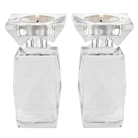 Crystal Candle Holders Set of 2, Clear Taper Candle Holder Decor, Table Centerpieces for Home Party and Wedding Decoration(4.5''Height)