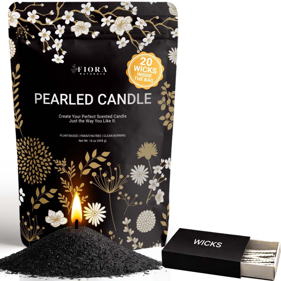 Fiora Naturals Pearled Candle Sand with Wicks – 1 Lb Sand Wax Beads & 20 Cotton Wicks – DIY Refillable Candle Making Kit, Long-Lasting, Smoke-Free, Clean Burning Snow Candles