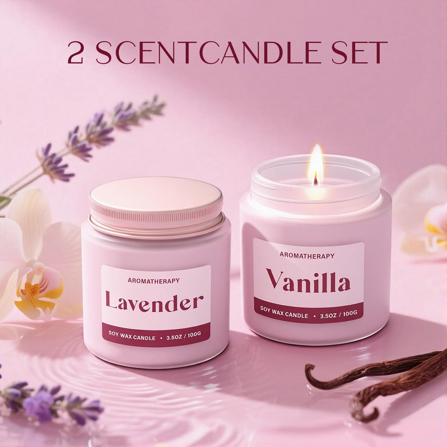 Waxcanpy Scented Candles for Women, Soy Candles for Home Scented, Candle Gift Set with Lavender & Vanilla Scents, 2 Pack Aromatherapy Candle for Relaxing, Stress Relief & Home Decor