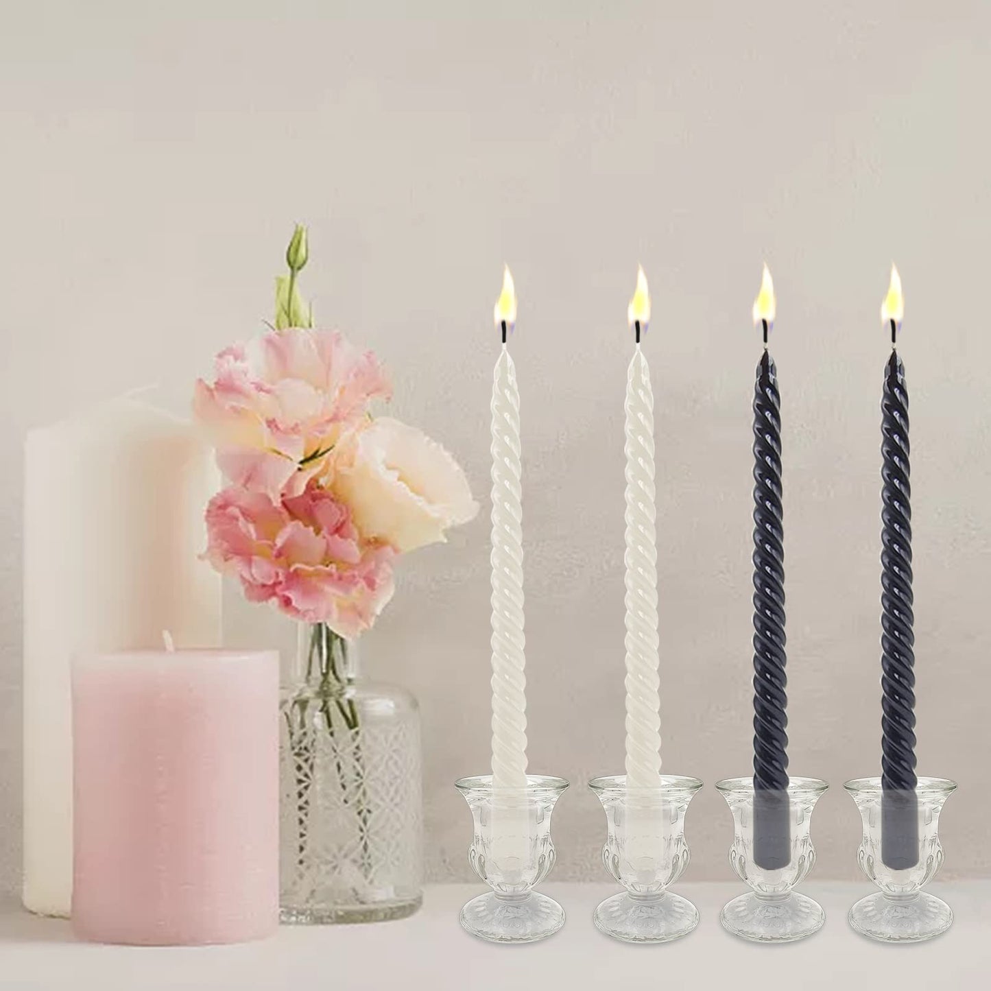 6 PCS Glass Candlestick Holders, Taper Candle Holders for Taper Candles Small Table Centerpiece Decor, Thick Glass Candle Holders for Rustic Wedding Centerpieces, Party Supplies