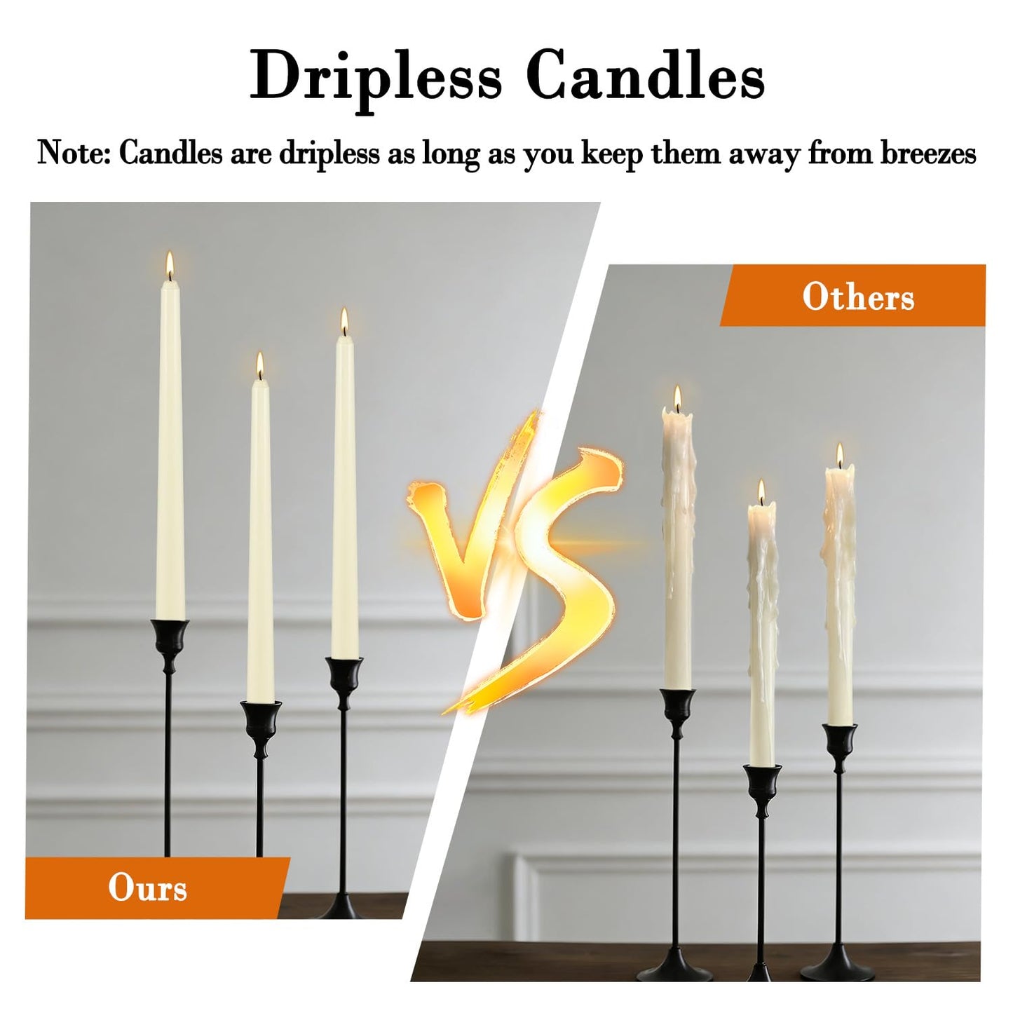 Ivory Taper Candle,24PACK Unscented 10 Inch Taper Candles-Dripless and Smokeless-8 Hours Long Burning Dinner Candle, Ideal for Halloween Taper Candles, Weddings, Dinner,Parties