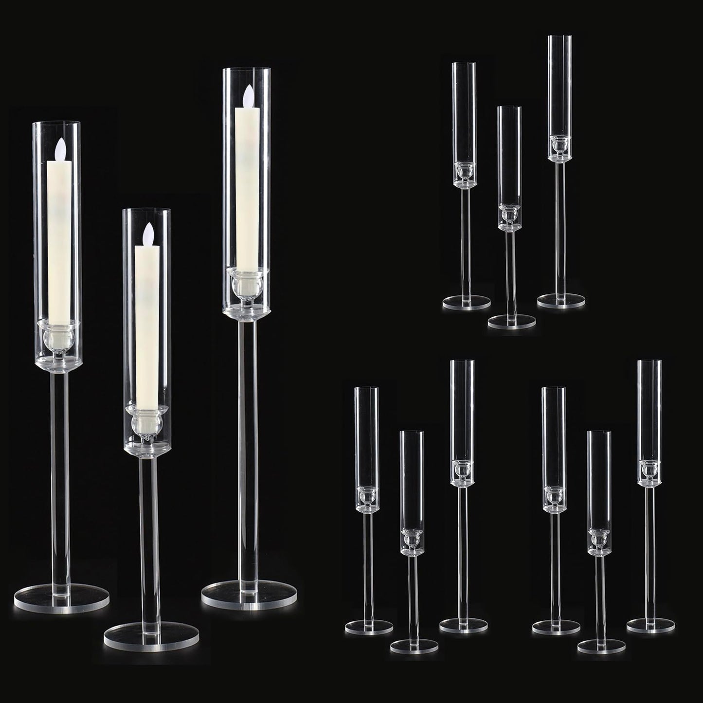 Vincidern 12pcs Clear Taper Candle Holder Centerpieces for Tables, Acrylic Candlestick Holder for Table, Long Candle Stick Candle Stand for Wedding Party Holiday, Event Decor