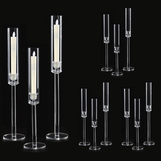 Vincidern 12pcs Clear Taper Candle Holder Centerpieces for Tables, Acrylic Candlestick Holder for Table, Long Candle Stick Candle Stand for Wedding Party Holiday, Event Decor
