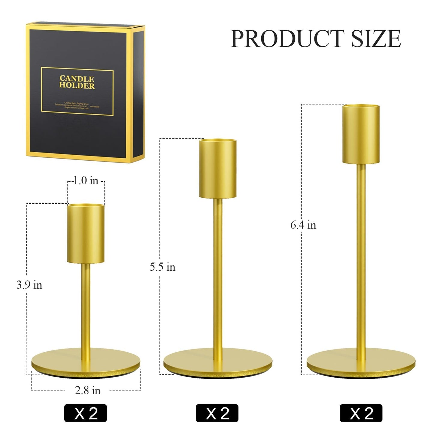 FSyueyun Gold Candle Holder Taper Candle Holders, Set of 6 Candle Stick Holders Decor for Mantel Table Centerpiece, Used for Wedding, Dinning, Housewarming Gift