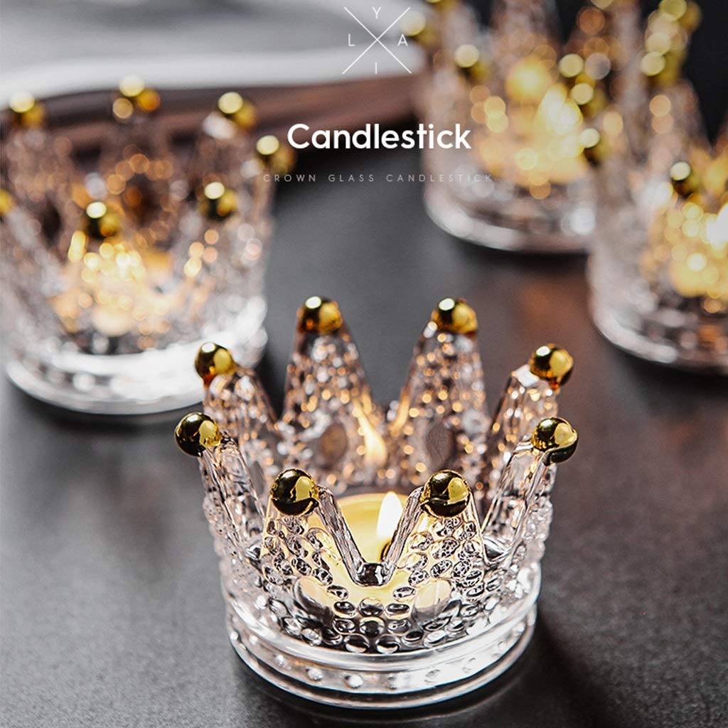 XILIN-1987 Candle Holderss Creative Crown Glass Candlestick Bedroom Living Room Romantic Candlelight Dinner Props Candle Holder Decorative Candlestick