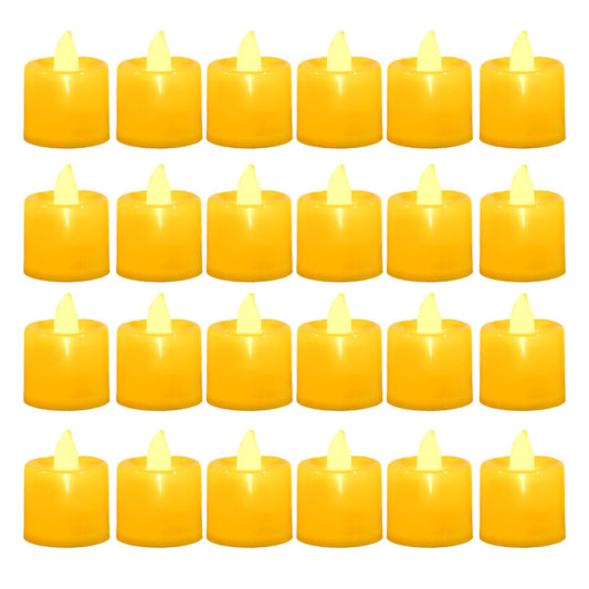LANKER 24 Pack Flameless Led Tea Lights Candles, Flickering Warm Yellow Battery Operated Electronic Fake Candles, Decorations for Halloween and Festival Celebration (Yellow - 24Pack)