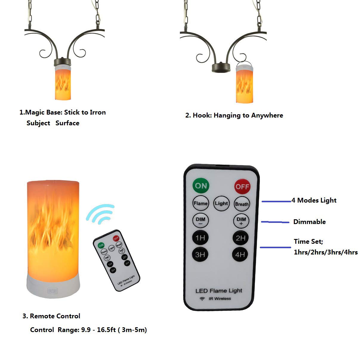 Led Flame Effect Lantern Light Usb Rechargeable Flameless Candle 4 Modes Remoted Flickering Flame Effect Mood Light Flameless For Holdiday Halloween Christmas Party Bar Decor Birthday Gift (1 Pack)