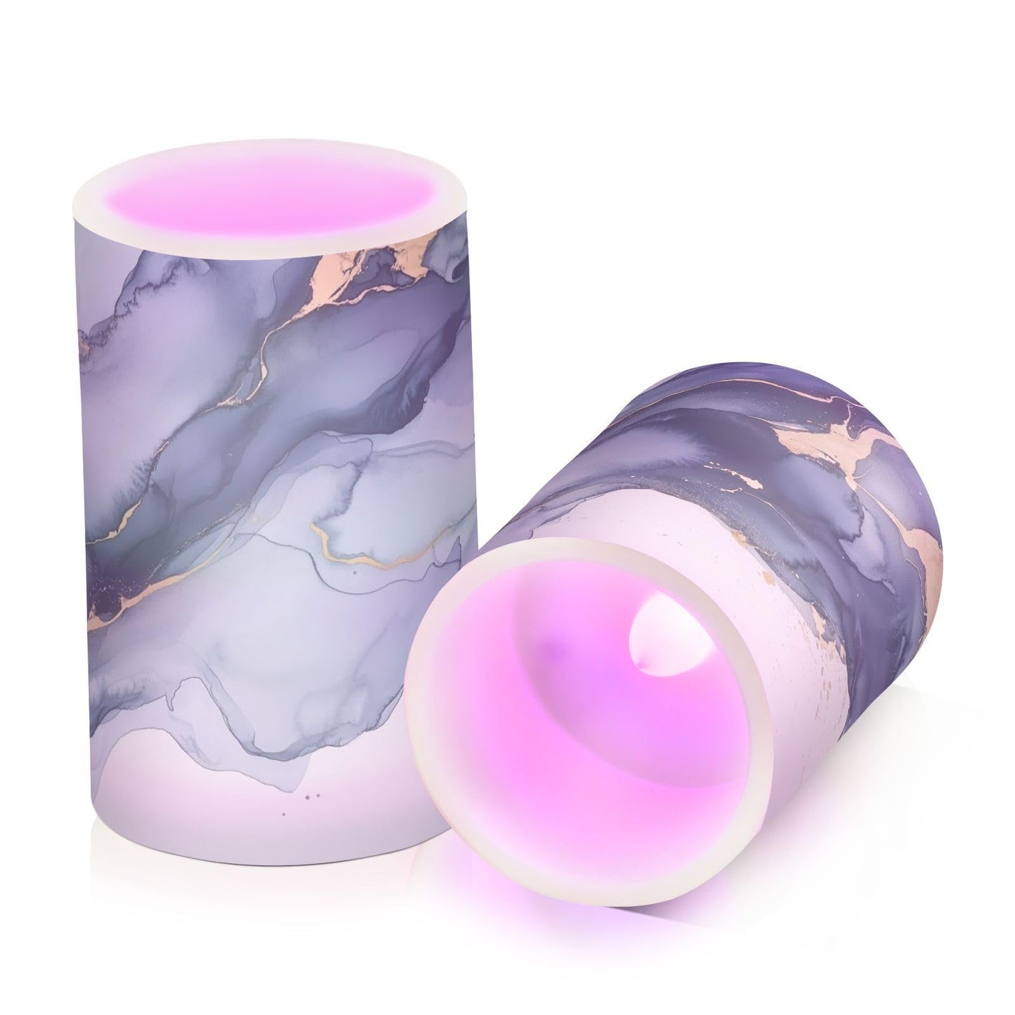 WEVIBOFU Blue and Gray Gold Marble Flickering Flameless Candles LED Battery Operated with Remote Timer Pillar Candles for Home Birthday Wedding Christmas Decor, Set of 2