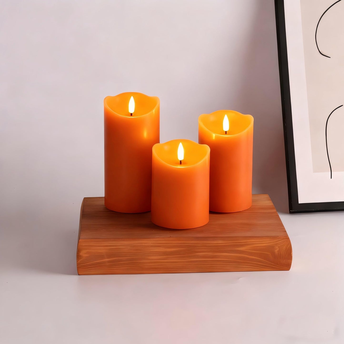 Girimax Burnt Orange Flameless Pillar Candles with Remote, LED Wax Candles Flickering Table Centerpiece Decor Set of 3