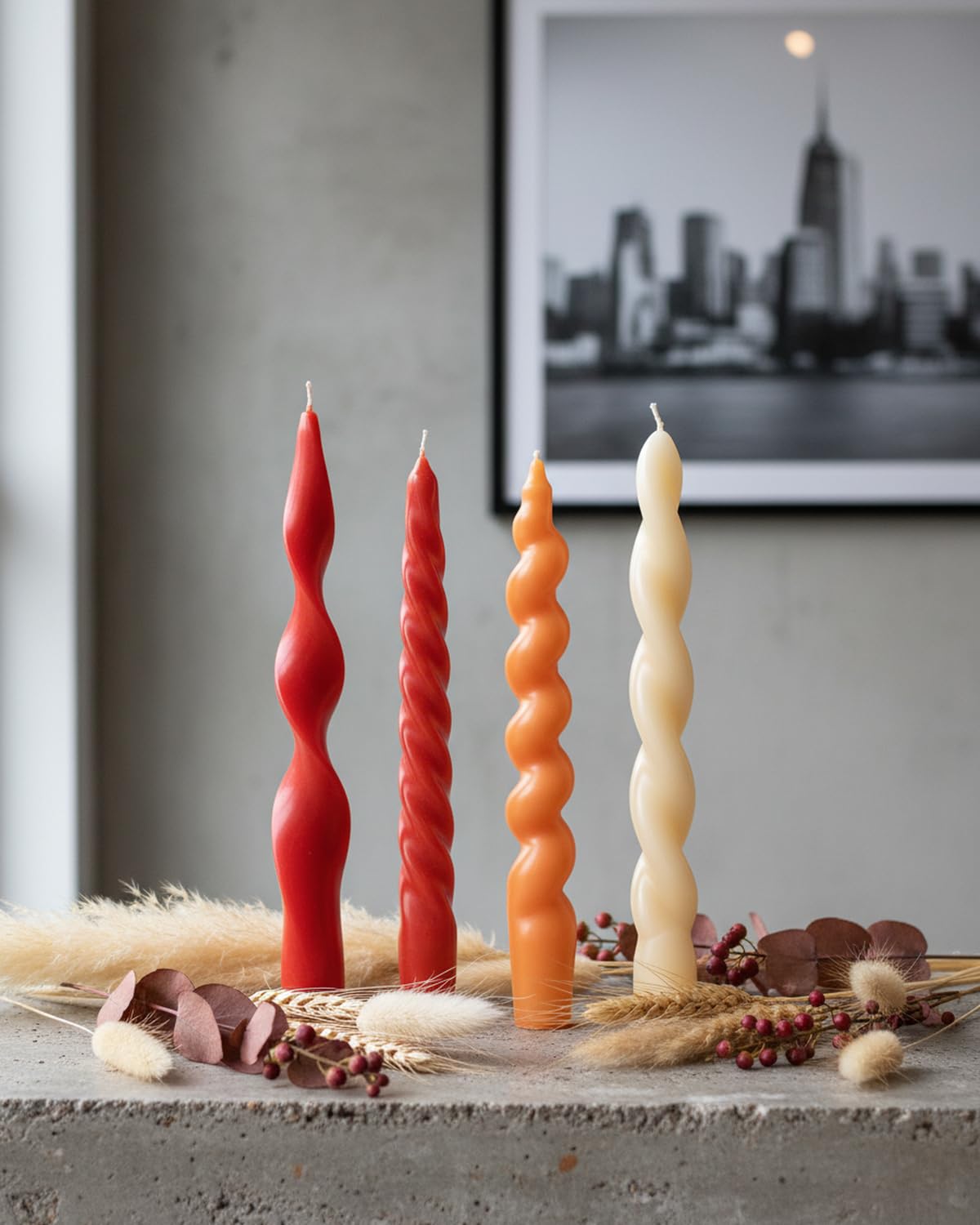 Orange Taper Candle Stick Spiral Taper Candle for Wedding Party Fall Decoration Home Dinner Decoration Unscented Candles,7.6inch,4 Pack