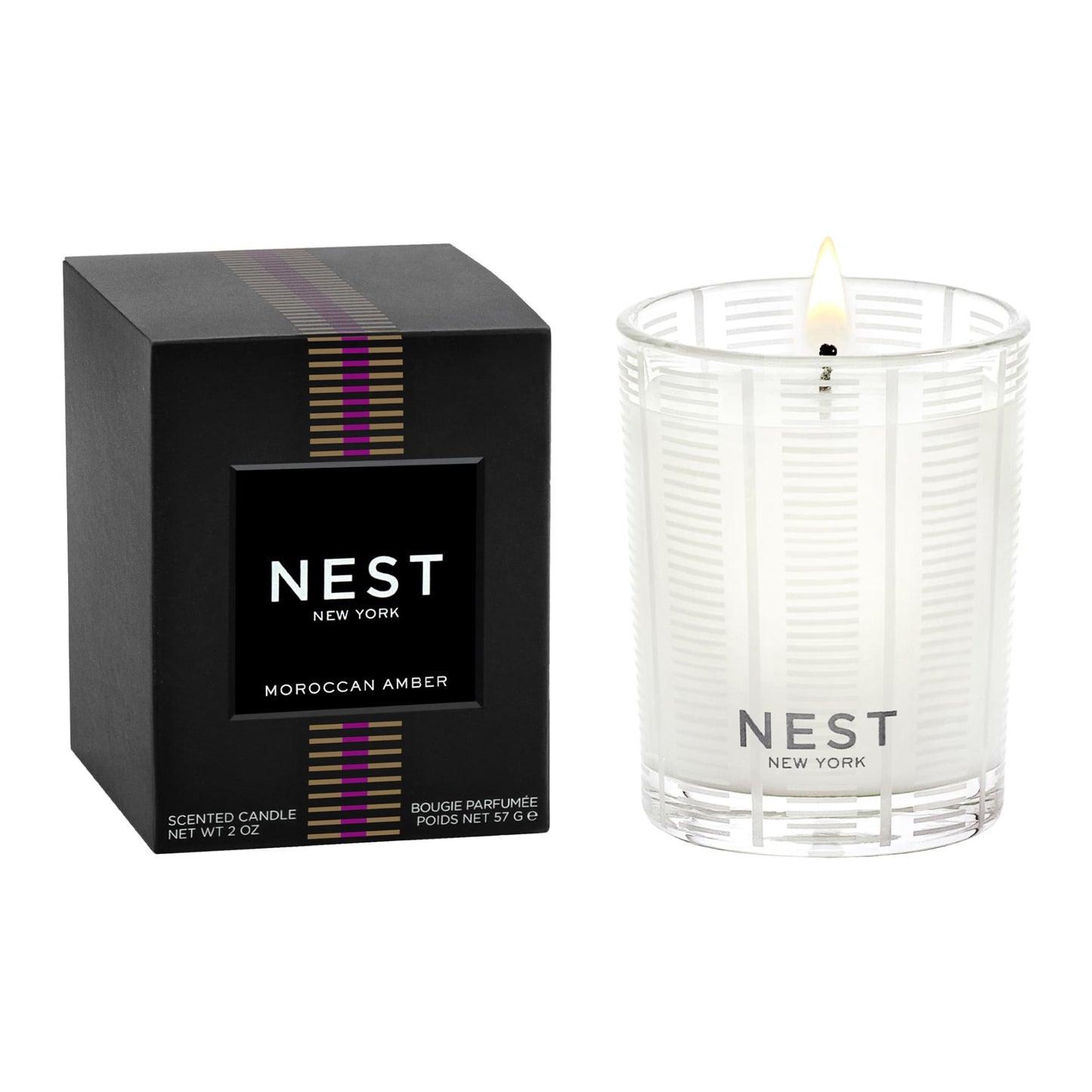 NEST New York Scented Votive Candle, Moroccan Amber - 2 oz - Up to 28-Hour Burn Time - Reusable Glass Vessel