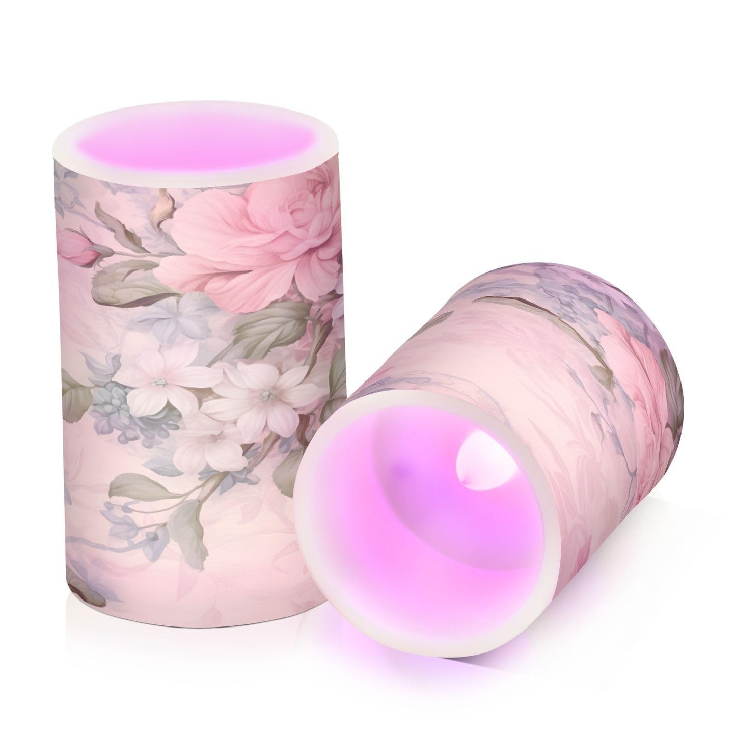 ALAZA Pink Flowers Flora Flickering Flameless Candles Battery Operated with Remote Timer,Tea Light Candles LED Pillar Votive Candles Set of 2 for Outdoor Indoor Decorations