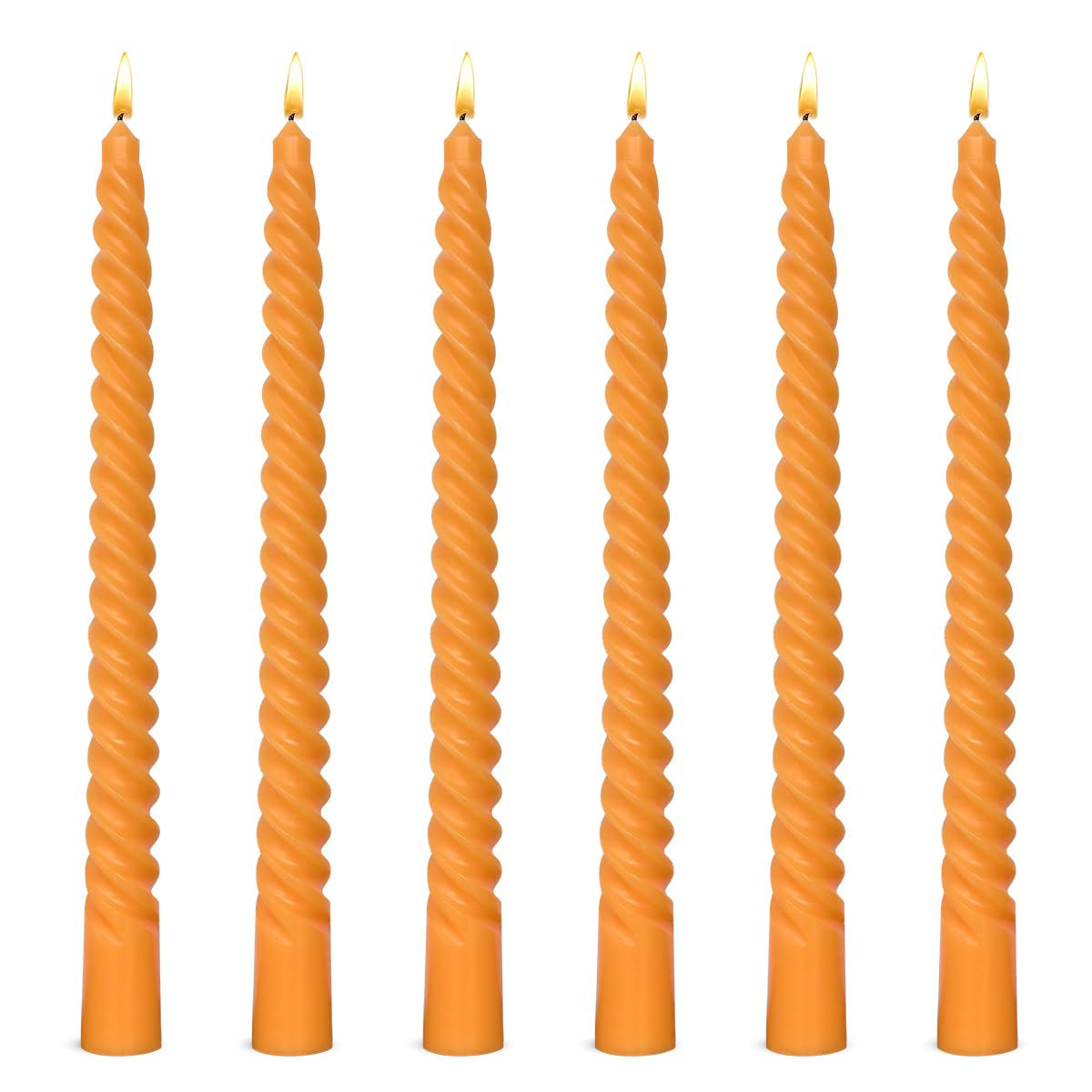 6 Pack 10 Inch Orange Spiral Taper Candles for Halloween and Fall Harvest, Unscented Dripless Twisted Candlesticks for Dinner Party Thanksgiving Sport Event and Citrus-Themed Decoration