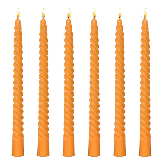 6 Pack 10 Inch Orange Spiral Taper Candles for Halloween and Fall Harvest, Unscented Dripless Twisted Candlesticks for Dinner Party Thanksgiving Sport Event and Citrus-Themed Decoration