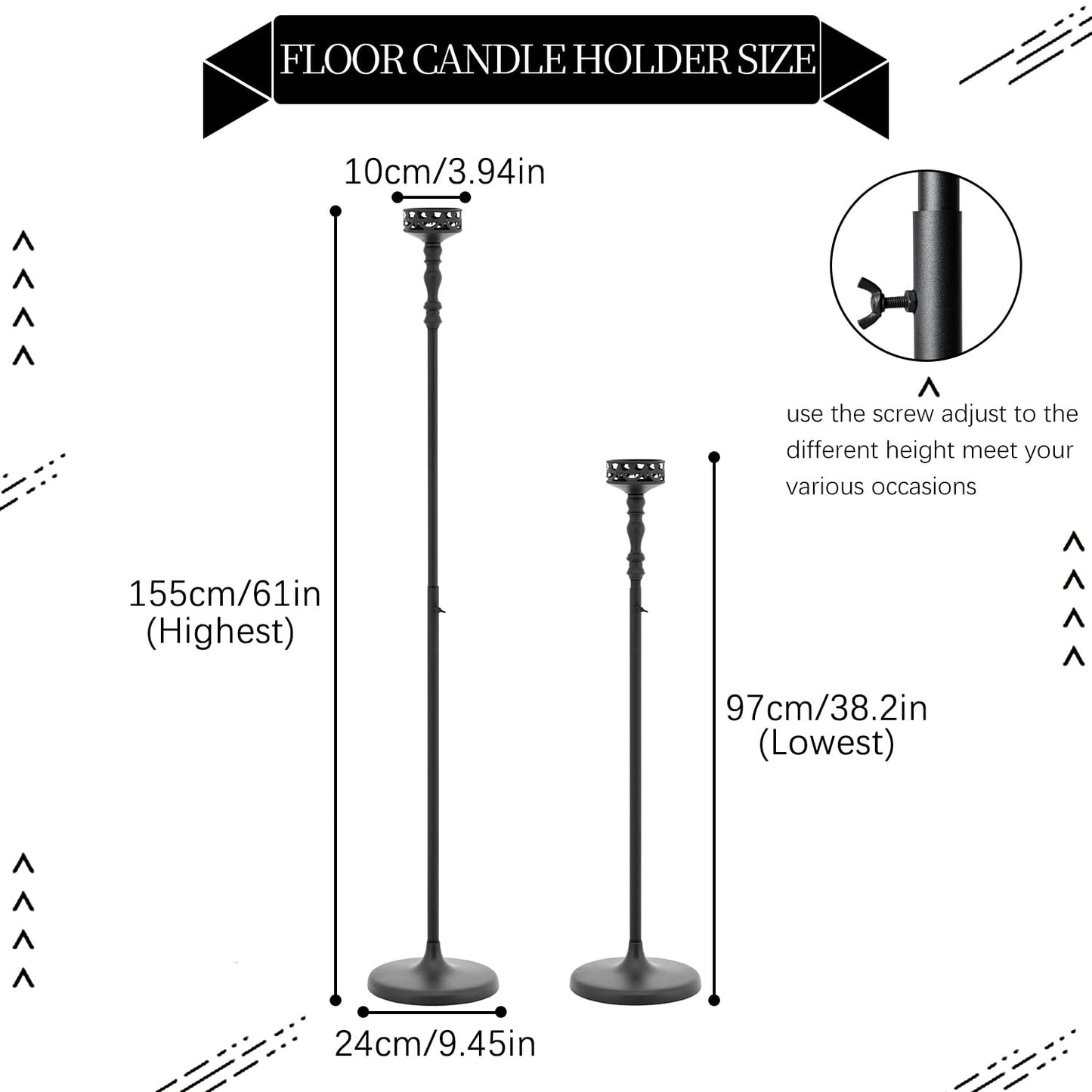 Floor Candle Holder Centerpieces for Tables,3Pcs Black Candle Holder for Pillar Candles Matte Metal Candlestick Set for Wedding Party Home Candles Holder for Ceremony Mantel Decor (Adjustable Height