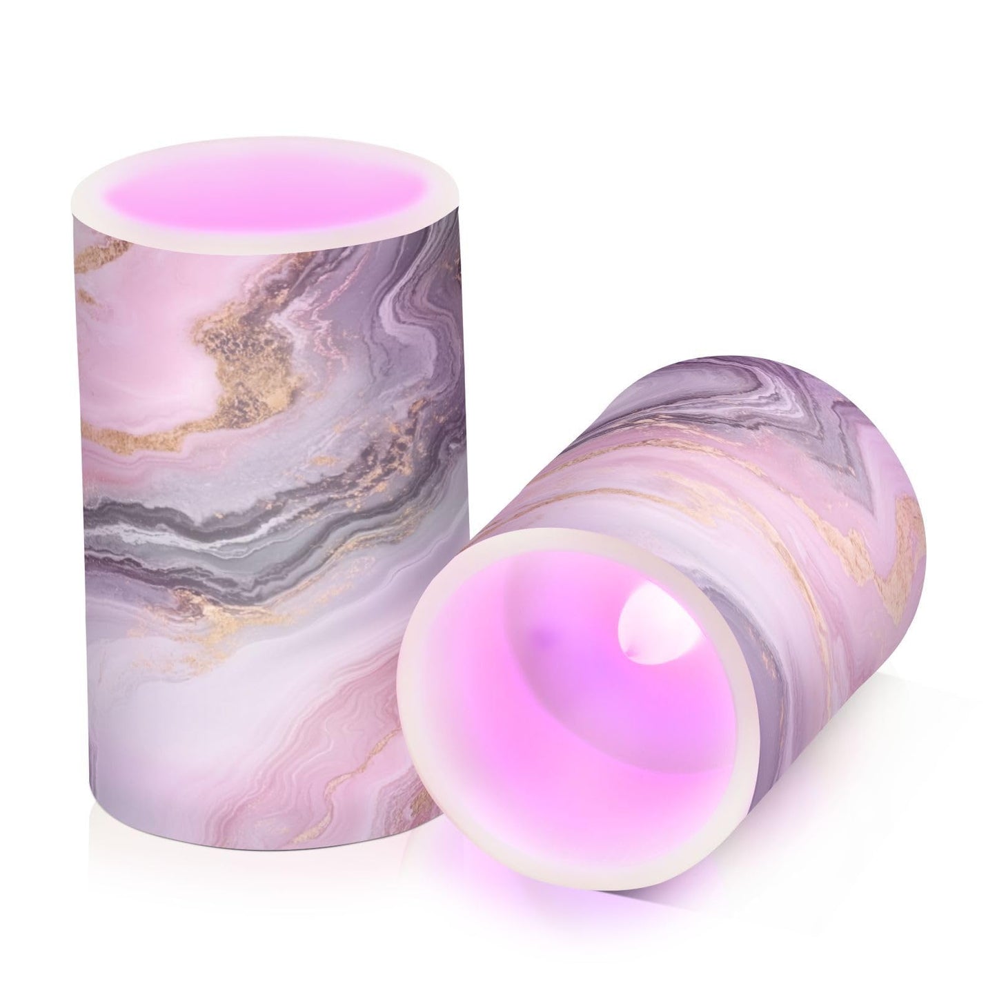 Kigai Abstract Marble Flameless Candles Battery Operated Flickering LED Candles with Remote & Timer 2PCS Outdoor Waterproof Pillar Light for Party Wedding Home Decor