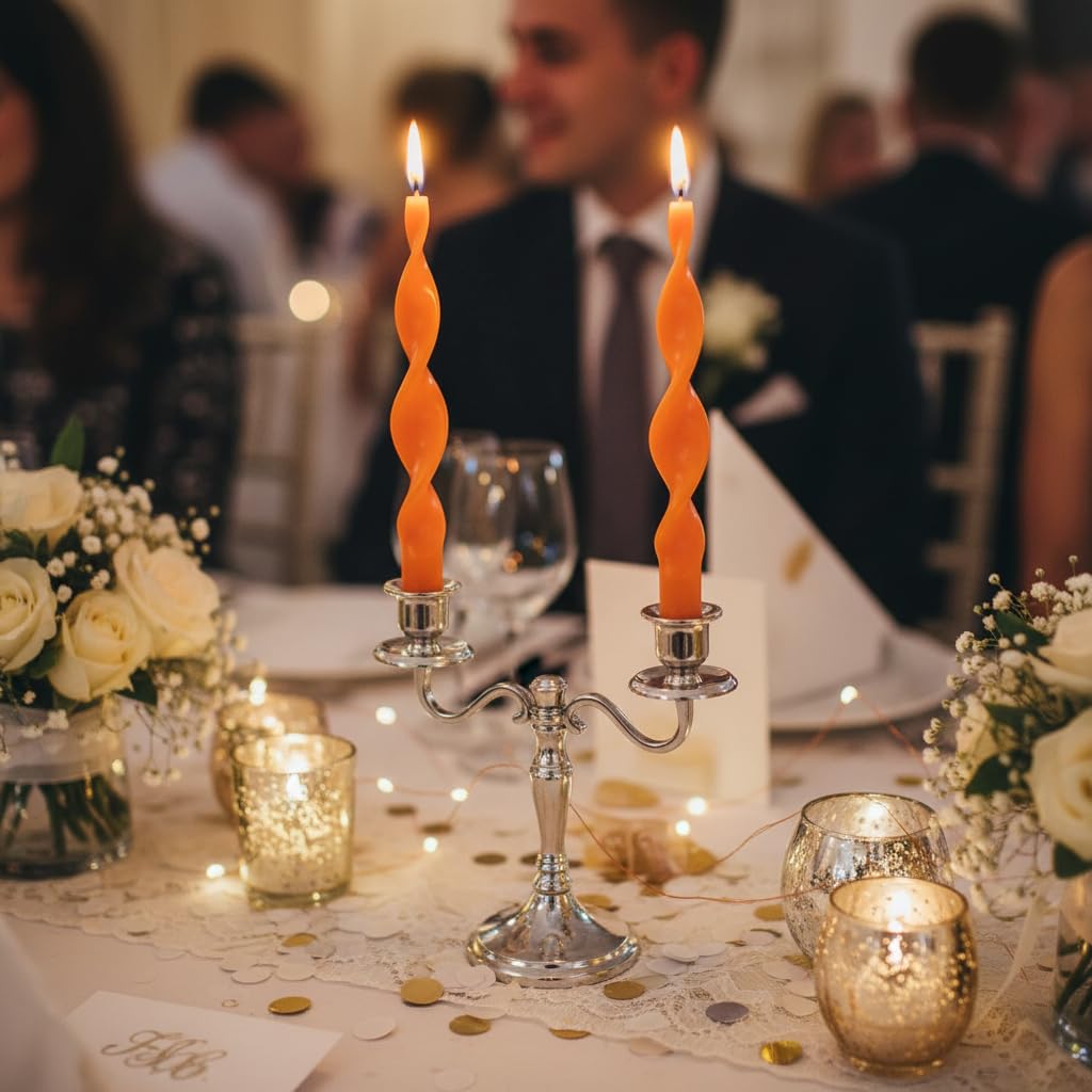 10 Inch Spiral Candles Set of 2 – Unscented Candle Stick, Orange Handmade Taper Candle Twisted Candles for Wedding Dinner Table Home Decor